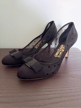 Salvatore Ferragamo Black Polka Dot Bow Pumps